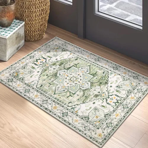 Vista 63 de Yamaziot Tapete lavable de 2 x 3 pulgadas, para entrada pequeña, antideslizante, estilo bohemio vintage, reverso de goma, lana sintética de pelo