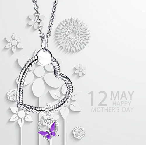 Vista 6 de QeenseKc Dije colgante de corazón de mariposa de cristal para pulsera Pandora