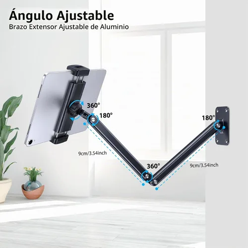 Vista 3 de CreaDream Soporte de pared para iPad, brazo de soporte ajustable y extensible de aluminio, compatible con tabletas de 4.7 a 13 pulgadas, teléfonos