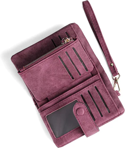 Vista 9 de RNIEGA Cartera pequeña de cuero plegable para mujer, con bloqueo RFID, con tarjetero y ventana de identificación, monedero
