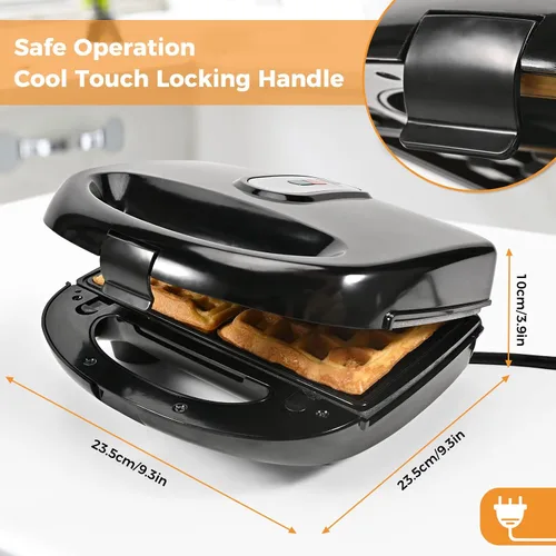 Vista 3 de Sandwichera 3 en 1, máquina portátil de gofres, prensa eléctrica Panini con placas antiadherentes extraíbles, luces indicadoras LED, mango fresco al