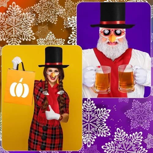 Vista 7 de Snowman Costume Kit Christmas Winter Frosty Costume Snowman Hat with Red Band Carrot Nose Scarf Gloves Pom Pom Balls