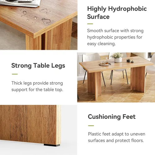 Vista 7 de LITTLE TREE Juego de mesa de comedor de madera para 6, mesa de cocina rectangular de 63 pulgadas, mesa de comedor moderna para el hogar, comedor