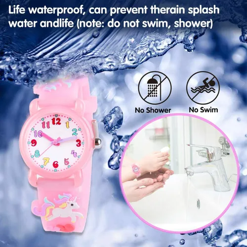Vista 3 de Venhoo Reloj de pulsera de silicona impermeable para niños de 3 a 10 años con diseño de dibujos animados en 3D