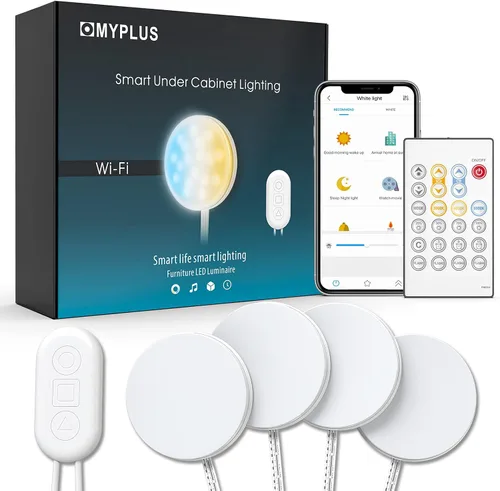 Vista 8 de MYPLUS Luces inteligentes para debajo del gabinete, luces de disco de ambiente compatibles con Alexa y Google Home, regulables y de color RGB