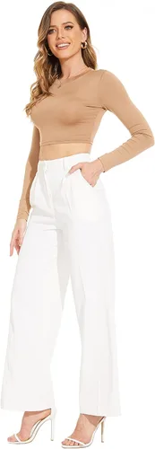 Vista 2 de FUNYYZO Women's Wide Leg Work Pants High Waist Long Straight Trousers Causal Pants