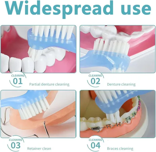 Vista 5 de Cepillo de dientes pequeño para dentaduras postizas, cerdas multicapas, mango de goma ergonómico para limpieza de dientes falsos