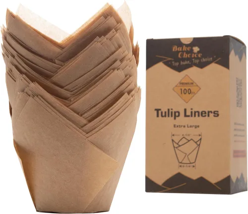 Vista 9 de Bake Choice Nordic Paper 100 unidades de forros grandes para magdalenas de tulipán marrón para tazas de horneado, papel pergamino de la UE, forros