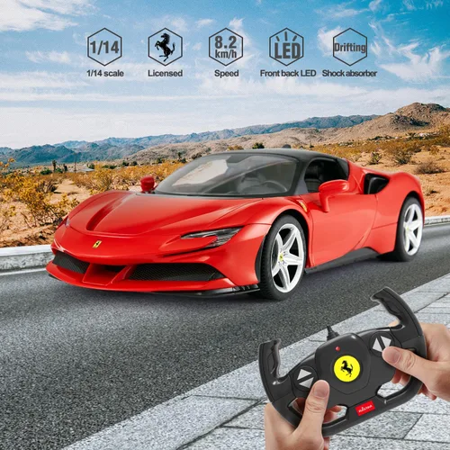 Vista 4 de RASTAR 1/14 Ferrari SF90 Stradale Coche con control remoto por radio, modelo de auto de juguete Ferrari SF90 para niños y niños, 2.4G