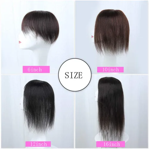 Vista 6 de Toppers de cabello humano con clip, 2.8x3.9 in, extensiones de pelo con flequillo para mujer, línea de cabello natural, 6 pulgadas, marrón oscuro