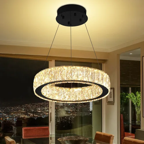 Vista 12 de Araña de Cristal LED Moderna Regulable de 8" Anillo Dorado Luminarias Colgantes para Isla de Cocina Comedor Sala de Estar