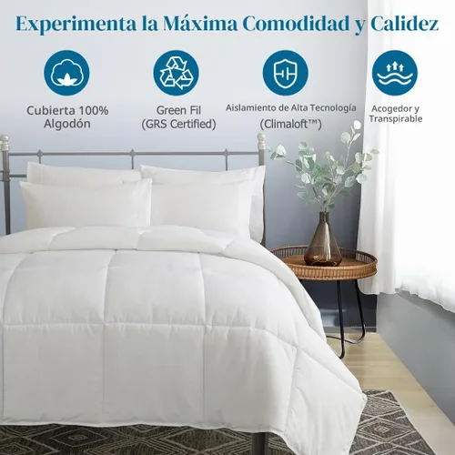 Vista 2 de Dafinner Edredón Alternativo de Plumón Ligero con Funda 100% Algodón Tamaño King, Relleno de Edredón Ultra-Suave para Clima Cálido, Colcha de Cama