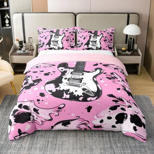 Vista 29 de Juego de funda de edredón de 100 % algodón con diseño de botas de vaquero para niños y niños, funda de edredón con estampado de notas musicales