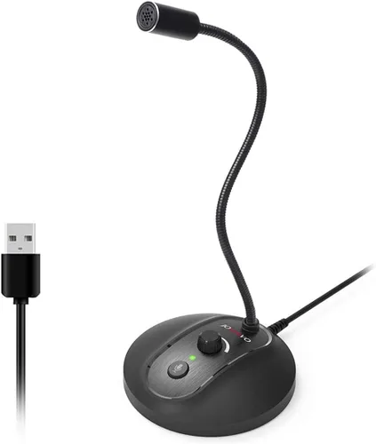 Vista 7 de Micrófono USB, diseño de cuello de cisne ajustable de 360 grados, botón de silencio e indicador LED, tecnología de cancelación de ruido, plug &