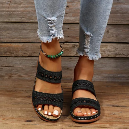 Vista 2 de Sandalias de verano elegantes para mujer, planas, bonitas, informales, para playa, cómodas, ortopédicas, sin cordones, sandalias ortopédicas