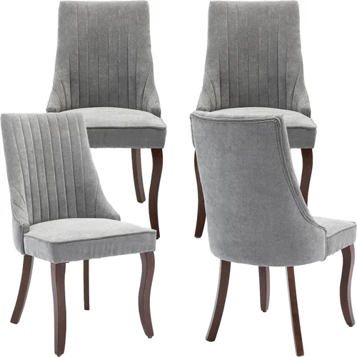 Vista 11 de Juego de 2 sillas de comedor modernas de mediados de siglo, tapizadas de tela beige, sillas de cocina y comedor, sillas de cocina con patas
