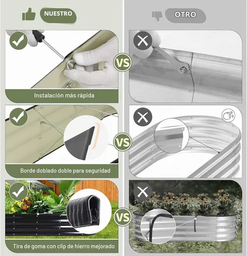 Vista 4 de Cama de jardín elevada galvanizada para exteriores, camas elevadas para jardinería, caja de maceta de metal, kit de cama de jardín elevada de acero