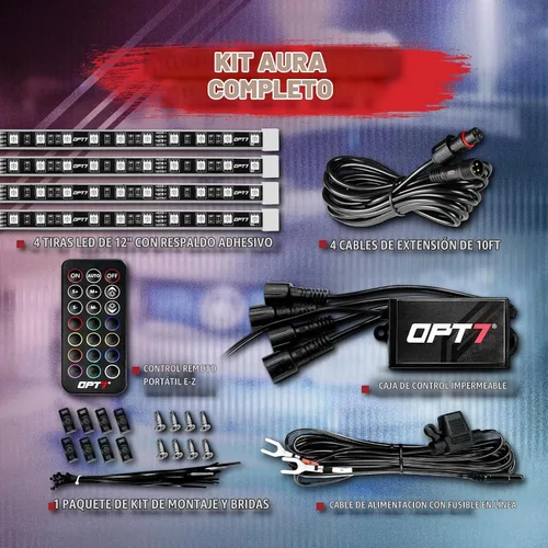 Vista 2 de Kit de iluminación OPT7, modelo Aura, para rejilla de auto