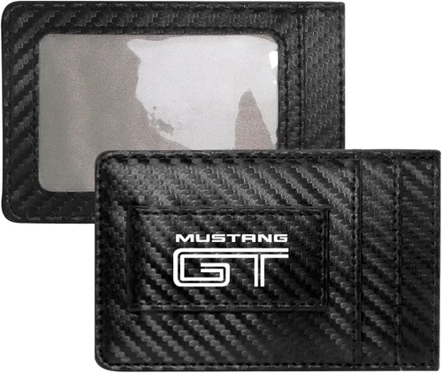 Vista 2 de Ford Mustang GT - Cartera de piel de fibra de carbono negra con clip para tarjetas RFID