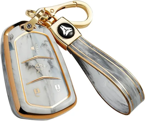 Vista 9 de ontto Compatible con Cadillac Key Fob Cover Marble Pattern Key Skin Durable Key Holder Azul