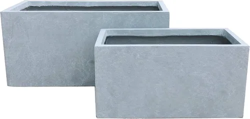 Vista 33 de Kante Macetero rectangular de hormigón de 23.2 pulgadas de largo, macetas grandes para interiores y exteriores con orificio de drenaje y tapón