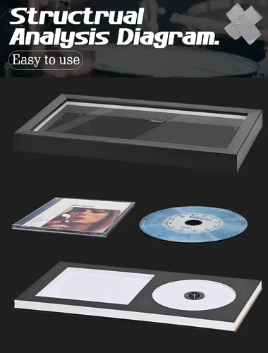 Vista 5 de Marco de música para CD de 8 x 12 pulgadas con disco negro mate y caja de CD hecho con marco de madera maciza 2-Negro