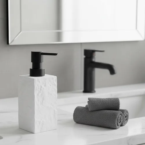 Vista 11 de Dispensador de jabón de manos y loción cuadrado de baño efecto piedra 9 Negro