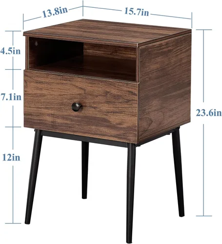 Vista 3 de VECELO Juego de 2 mesitas de noche modernas, mesa auxiliar cuadrada con cajón y espacio de almacenamiento para dormitorio y sala de estar