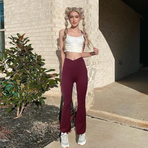Vista 2 de lemonsky Pantalones de yoga acampanados para mujer, de cintura alta, para entrenamiento, casual, corte de bota, con control de abdomen, pantalones
