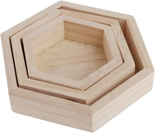 Vista 7 de Youngy - Bandeja de almacenamiento hexagonal para collar de madera, tamaño S
