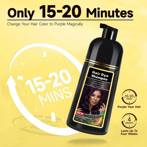 Vista 3 de Champú de tinte para el cabello morado, champú de color para cobertura de cabello gris, champú de tinte de cabello morado a base de hierbas 3 en 1