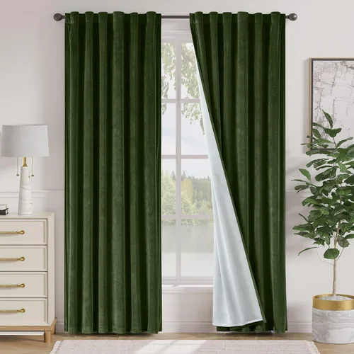 Vista 88 de Lazzzy Cortinas opacas de terciopelo beige de 84 pulgadas de largo con aislamiento térmico para oscurecer la habitación, cortinas forradas de lujo