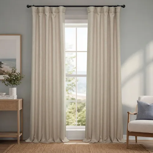 Vista 50 de HPD Half Price Drapes - Cortinas de lino sintético para sala de estar (2 paneles) - 100 pulgadas de ancho x 84 pulgadas de largo - Cortinas