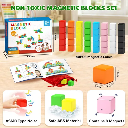 Vista 3 de Hiwawind 40 bloques magnéticos, regalos ideales para niños de 3, 4, 5, 6 años, juguetes de aprendizaje STEM para niños y niñas de 3 a 5 años
