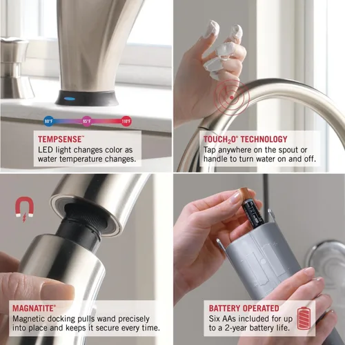 Vista 4 de Delta Faucet Mateo Touch - Grifo de cocina de níquel cepillado, grifos de cocina con rociador extraíble, grifo de fregadero de cocina, grifo táctil