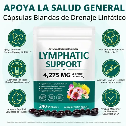 Vista 2 de Suplemento de drenaje linfático a base de hierbas, 4275 mg de limpieza con equinácea, diente de león, raíz de bardana, apoya la circulación