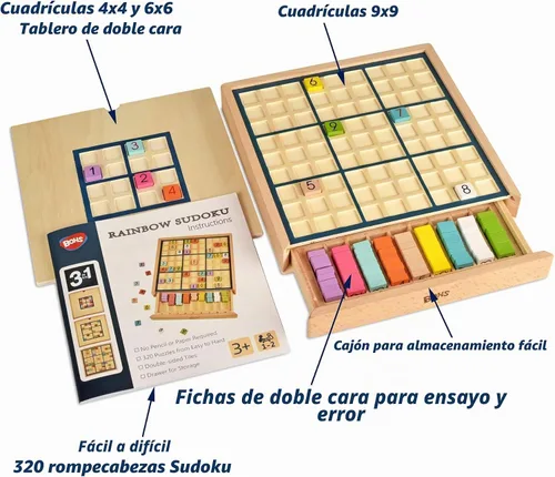 Vista 2 de BOHS Juego de mesa Sudoku de color de madera con libro de rompecabezas 320