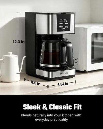 Vista 8 de SHARDOR Cafetera programable de 12 tazas, regular y audaz, pantalla LED