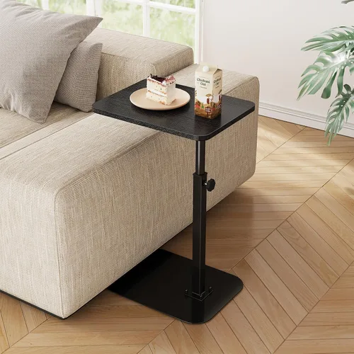 Vista 6 de ELYKEN Mesa de bandeja de TV, escritorio de sofá en forma de C, mesa auxiliar giratoria de 360° en altura ajustable, soporte para laptop para sofá