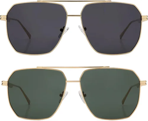 Vista 3 de COASION Gafas de sol polarizadas cuadradas retro de gran tamaño para mujeres y hombres, clásicas pantallas de metal grandes, gafas de sol de moda