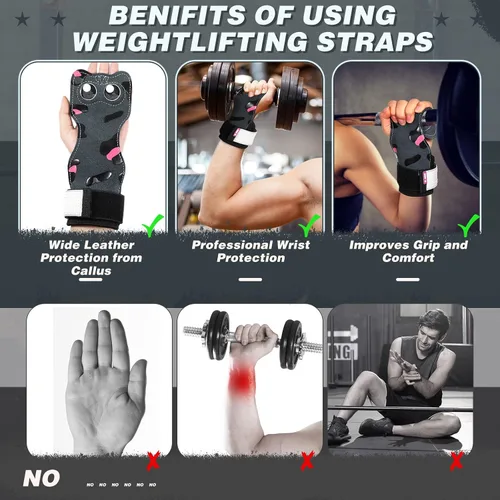 Vista 4 de Silipull Correas de muñeca de levantamiento de pesas con cojín para muñeca, correas de entrenamiento de gimnasio de doble capa de cuero con bolsa