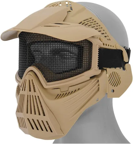 Vista 2 de UK Arms Airsoft Tactical Face Airsoft Máscara de equipo de protección con visera y protección ocular - TAN