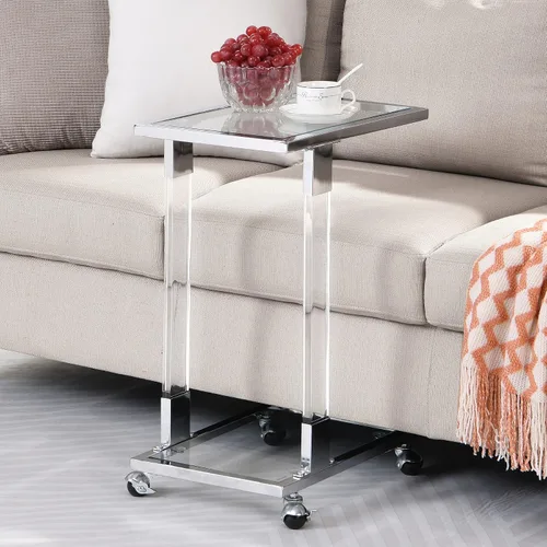 Vista 14 de Mesa auxiliar móvil ajustable con ruedas, mesa auxiliar para sofá con ruedas, mesa auxiliar de sofá en forma de C, escritorio sobre la cama, mesita