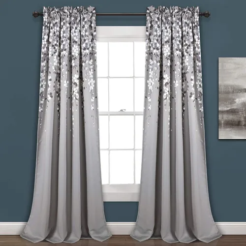 Vista 25 de Lush Decor Cenefa para ventana con flores que lloran, filtro de luz, azul y gris