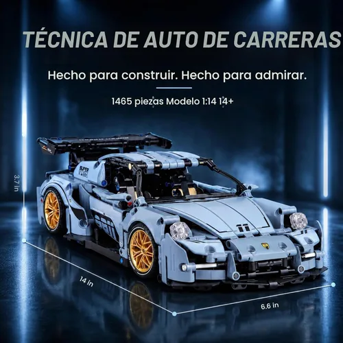 Vista 2 de HIGH GODO Technic - Juego de bloques de construcción de autos para adultos, 1465 piezas 1:14 súper deportivos, modelos de vehículos deportivos Azul