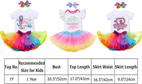 Vista 7 de ODASDO Conjunto de banda de tutú con diadema, diseño bohemio, arco iris, cumpleaños, para niñas y niños pequeños
