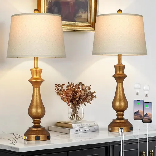Vista 19 de Moderna lámpara de mesa plateada para sala de estar, lámpara de noche de 30 pulgadas de alto con puerto de carga USB, lámpara de mesita de noche