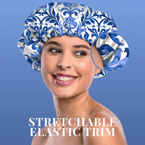 Vista 5 de Betty Dain Gorro de baño y ducha de nailon reutilizable, Blue Royale Gorra impermeable reversible de gran tamaño para todas las longitudes