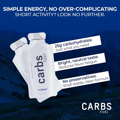 Vista 4 de Geles de Energía Originales Carbs Fuel 24 Gel 25g de Carbohidratos, 100 Calorías por Gel Sin Conservantes ni Agentes Gelificantes Sabor Ligero