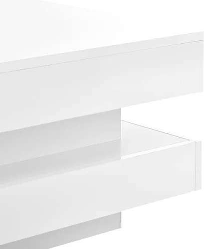Vista 9 de Mesa de centro cuadrada, moderna mesa de centro blanca de alto brillo con luces LED de 16 colores enchufables, mesa central de 2 niveles para sala